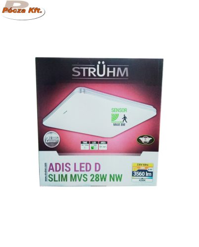 Strühm ADIS négyzet alakú lámpa mozgásérzékelővel28W 330x330mm IP44 3560lm 4200K