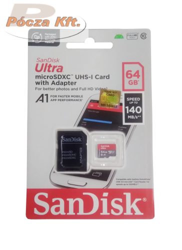 MicroSD kártya 64GB Sandisk 00125421 Ultra Android adapterrel