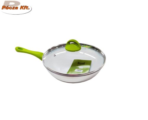 Serpenyő 28cm nyeles fehér kerámia  WOK+ üveg tető